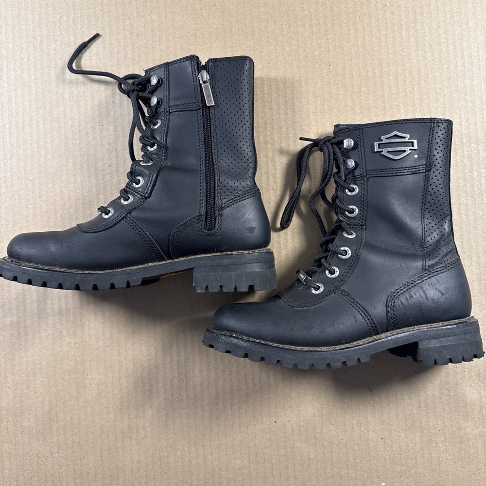 Harley Davidson Women's Leather Black Boots Lace Zip Size 7, Model 87001 - Picture 2 of 9